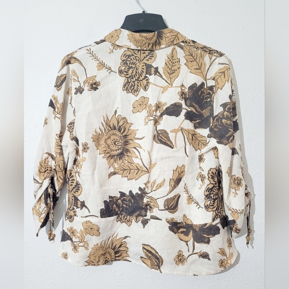 David Brooks 100% Linen Shirt Womens Size Large Button Up Tropical FloralBlouse - Picture 2 of 7